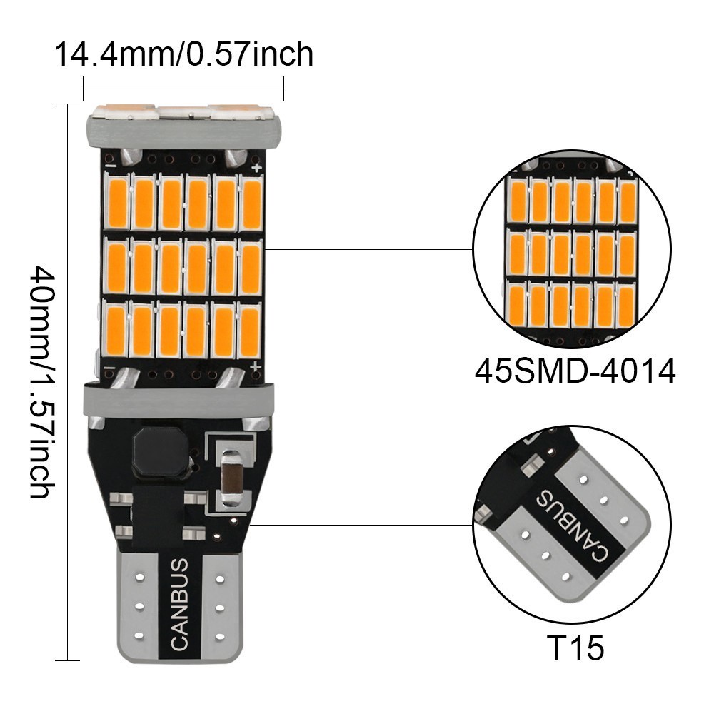 Set 1 / 2 Đèn led 12V 4014 45smd t15 w16w 921 Siêu Sáng Dành Cho Ô Tô / Mô Tô
