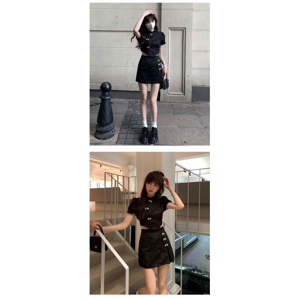 Bộ Áo Sườn Xám Cách Tân + Chân Váy Ngắn Phong Cách Trung Hoa Thời Trang Mùa Hè Hàng Mới Dành Cho Bạn Nữ