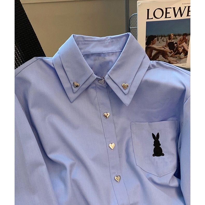 Áo Sơ Mi Ngắn Thắt Eo Có Dây Rút Thêu Hình Thỏ Phong Cách Mỹ Mẫu Mới 2023 Thời Trang Mùa Xuân 2023 Dành Cho Bạn Nữ