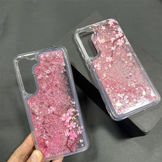 Dành Cho Samsung S23 S21 FE S22 Note 20 Ultra Bloomed Họa Tiết Hoa Lấp Lánh Chất Lỏng Bling Quicksand Sáng Bóng Ốp Lưng