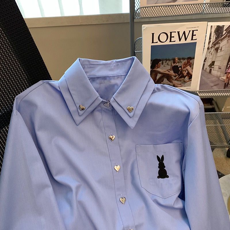 Áo Sơ Mi Ngắn Thắt Eo Có Dây Rút Thêu Hình Thỏ Phong Cách Mỹ Mẫu Mới 2023 Thời Trang Mùa Xuân 2023 Dành Cho Bạn Nữ