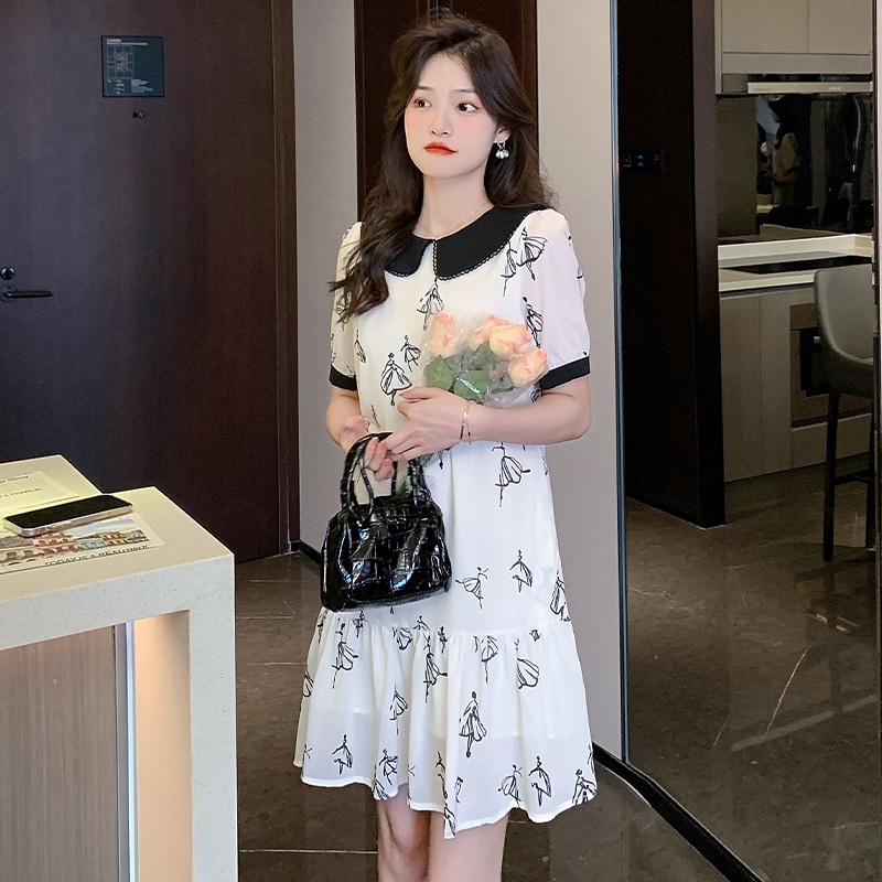 SUXI Đầm Chữ A Tay Ngắn Dáng Rộng Cổ Búp Bê Phong Cách Hàn Quốc Thời Trang Mùa Hè Xinh Xắn Cho Nữ