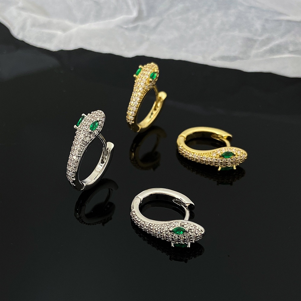 Bông Tai Hình Rắn Đính Đá Zircon Màu Vàng / Bạc Thời Trang Chất Lượng Cao Cho Nữ