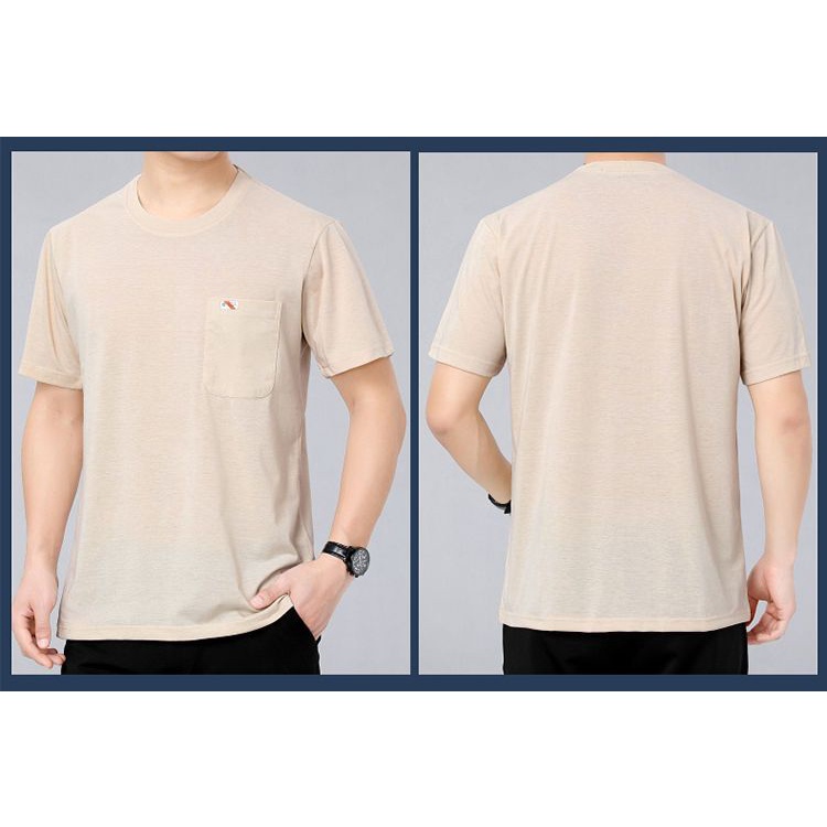 Áo Thun Ngắn Tay Cổ Tròn Có Túi Phong Cách Hàn Quốc Cho Nam Trung Niên