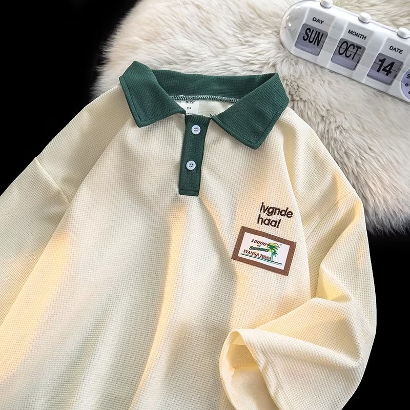 Áo Sơ Mi Tay Lửng Màu Trơn In Họa Tiết insPOLO Trẻ Trung Thời Trang Mùa Hè 2023 Phong Cách Harajuku Mới Cho Nam