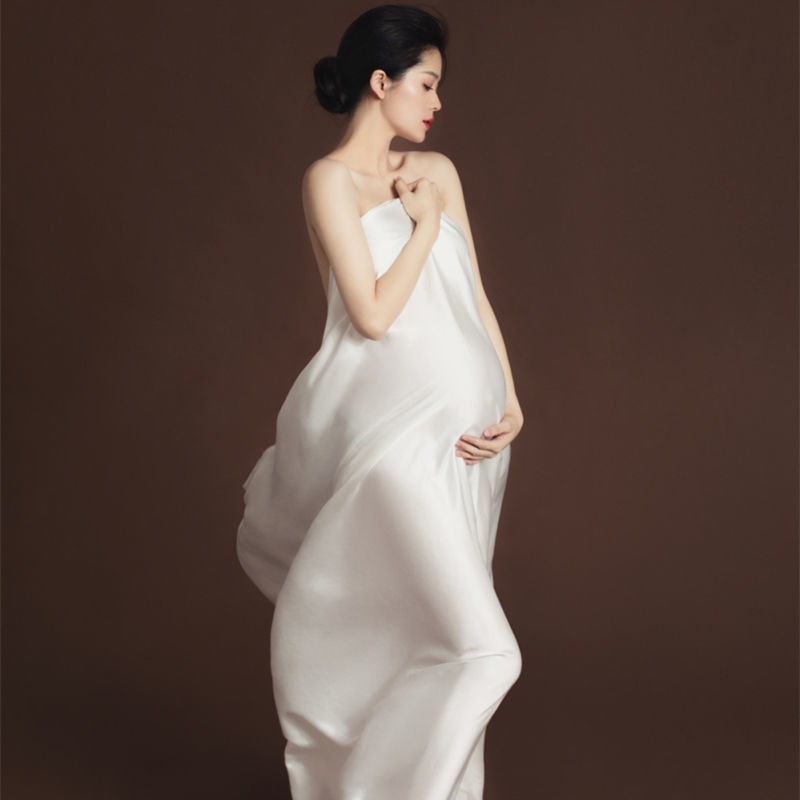 Váy Trắng Vải Satin Phong Cách Mới Để Chụp Ảnh Cho Phụ Nữ Mang Thai / Đạo Cụ Chụp Ảnh