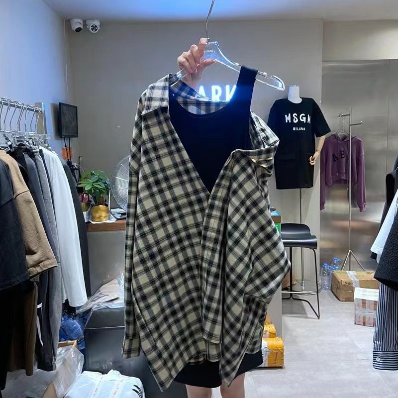 Áo Sơ Mi Giả Hai Mảnh Dáng Rộng Kích Thước Lớn 150kg Phong Cách Mới 2023 Cho Nữ