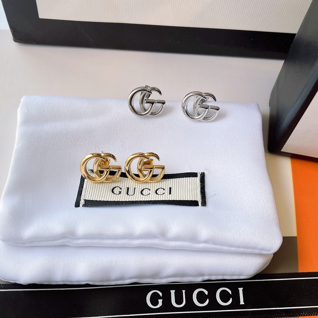 Bông Tai Gucci Bằng Thép Titan Họa Tiết GG Đôi Khắc Chữ Thời Trang Cho Nữ
