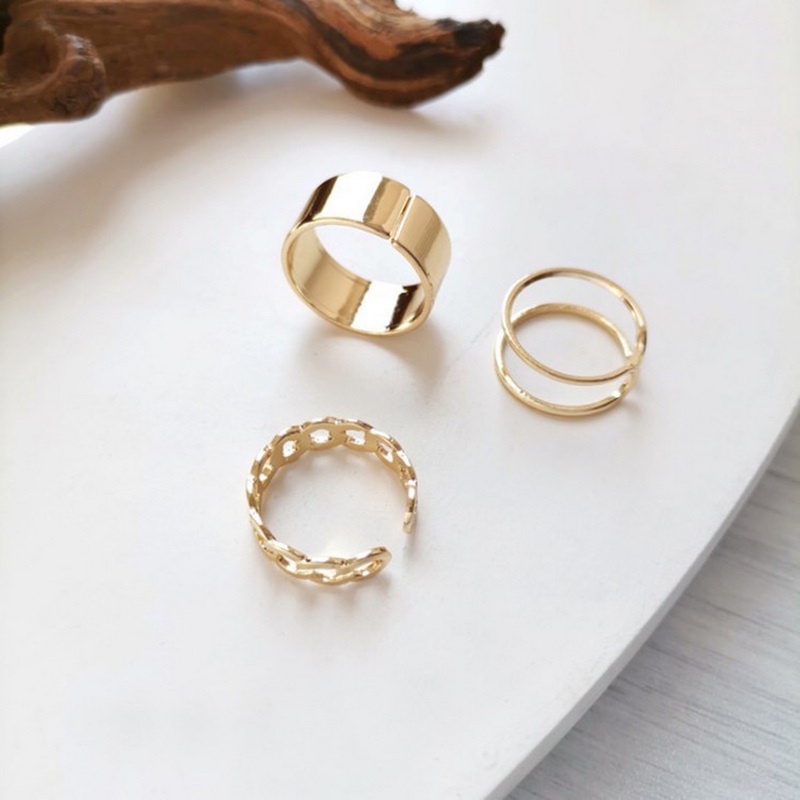 Set 3 Nhẫn Đeo Khớp Ngón Tay Mạ Vàng / Bạc Họa Tiết Hình Học Thời Trang Hàn Quốc Cho Nam Nữ
