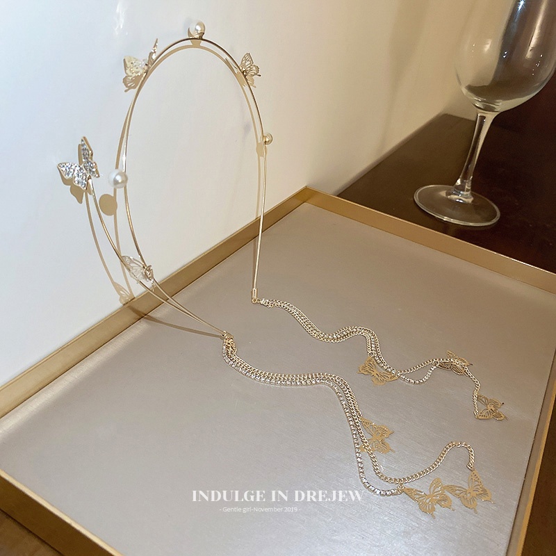 Băng Đô Cài Tóc Hình Bướm Đính Ngọc Trai Thời Trang Cho Nữ