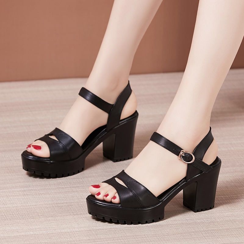 Giày Sandal Cao Gót Đế Dày Một Dây Chống Nước Mùa Hè 2022 Kích Thước Lớn Phong Cách Mới Cho Nữ