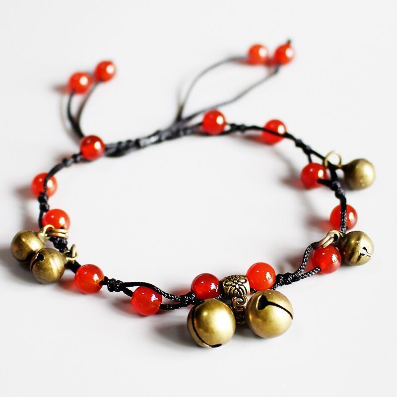 Vòng Đeo Chân Bằng Đồng Thau Dệt Tay Có Chuông Màu Đỏ Ngọt Ngào Dễ Thương Dành Cho Học Sinh Nam Nữ