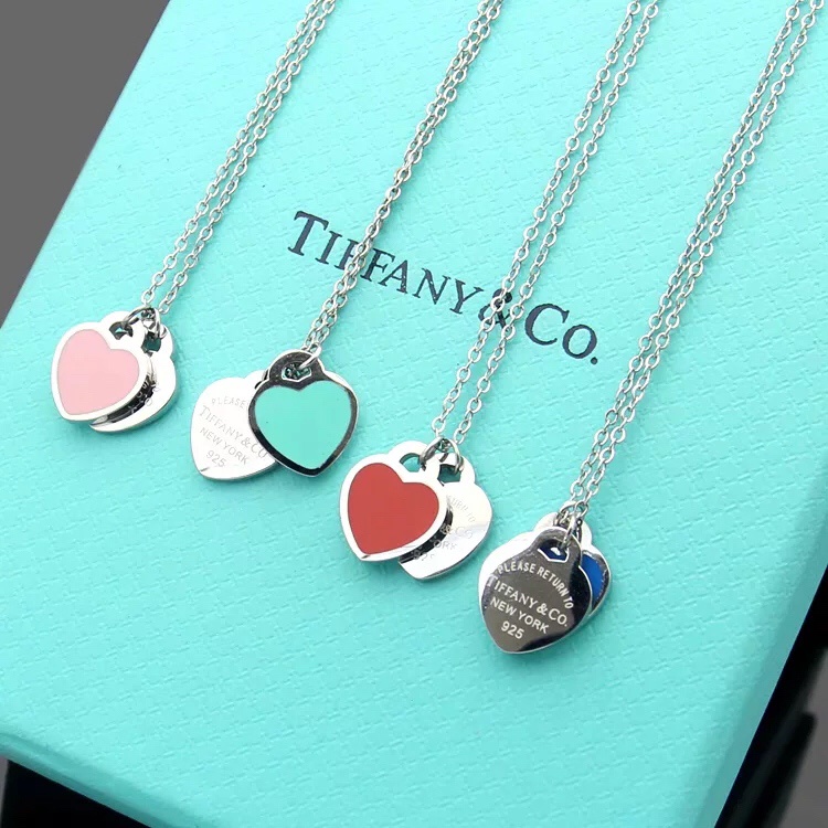 Vòng cổ Mạ Bạc S925 Mặt Trái Tim Đôi TI & CO Cổ Điển Hàng Mới 2023 Với Bạch Kim 18k
