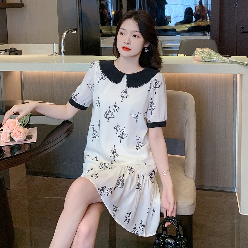 SUXI Đầm Chữ A Tay Ngắn Dáng Rộng Cổ Búp Bê Phong Cách Hàn Quốc Thời Trang Mùa Hè Xinh Xắn Cho Nữ