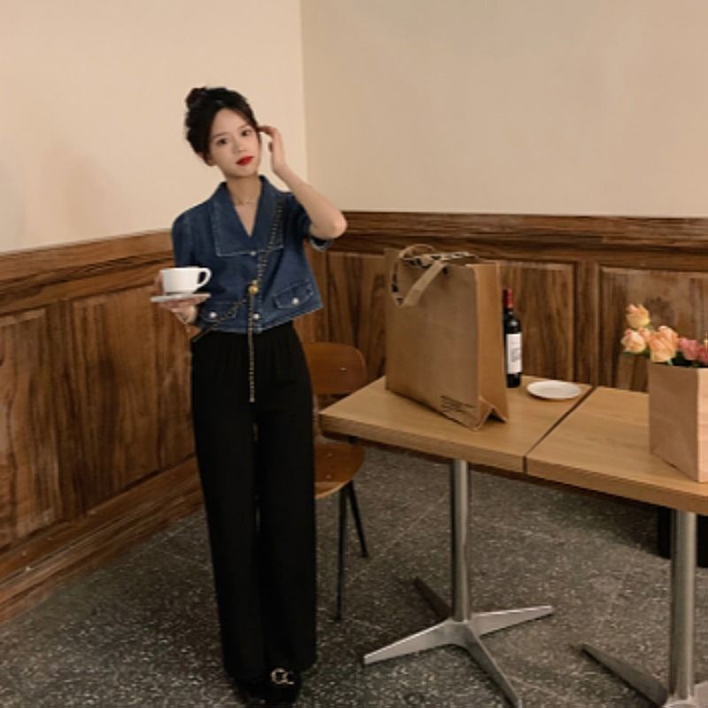 Áo Sơ Mi Denim Tay Ngắn Phong Cách Thời Trang Hàn Quốc Mới 2023