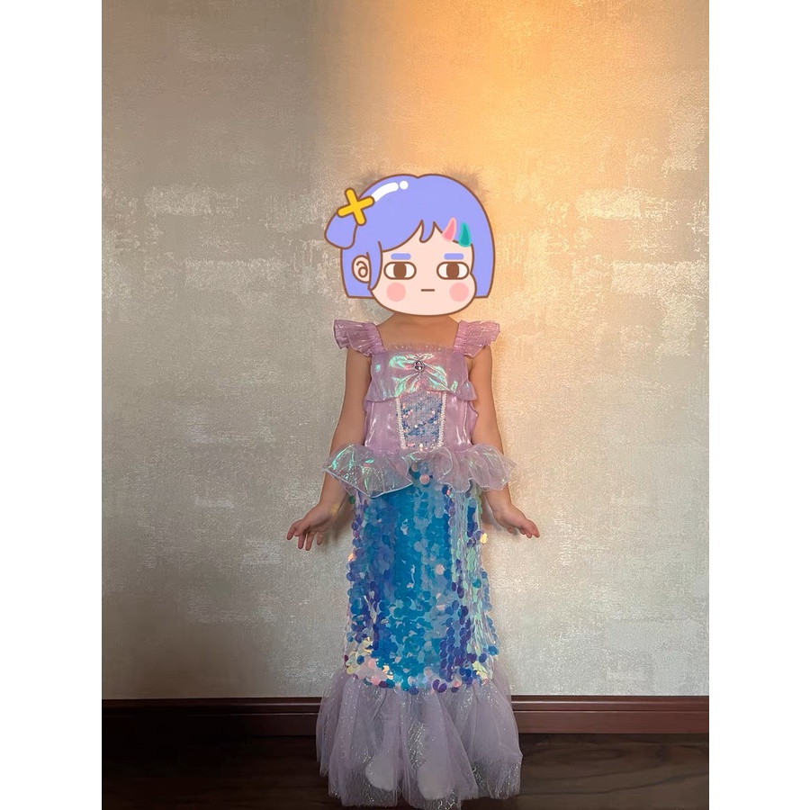 Đầm Công Chúa Tiên Cá Đính Kim Sa Lấp Lánh Cho Bé Gái