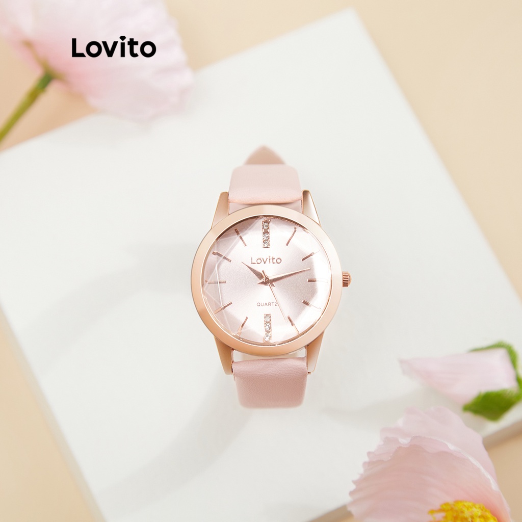 Đồng hồ quartz Lovito phong cách thường ngày màu trơn chất liệu kim loại đính kim cương nhân tạo 