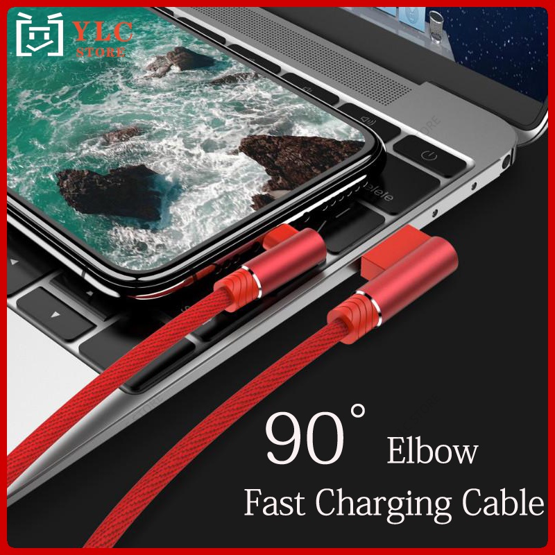Cáp Sạc Nhanh Dây Dù Góc 90 Độ Cho iPhone Android