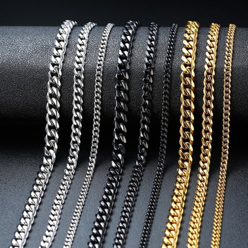 Vòng cổ Sợi Xích Chiều Rộng 3 / 5 / 7 / 9MM Bằng Thép Không Gỉ Phong Cách Hip Hop Đơn Giản Thời Trang Cho Nam
