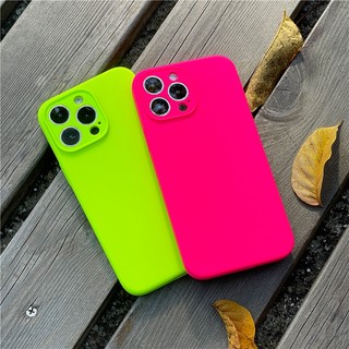 Ốp Điện Thoại Silicon Màu Neon Bảo Vệ Ống Kính Máy Ảnh Toàn Diện Cho IPhone 14 13 Pro Max 11 12 Pro Max