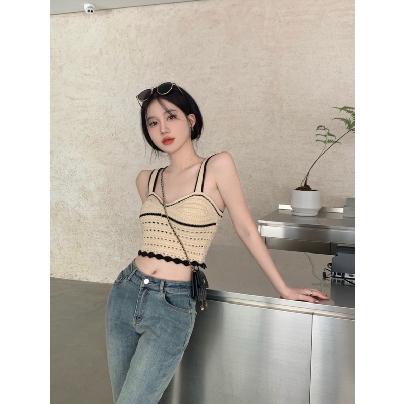 Áo Dệt Kim Hai Dây Phong Cách Thời Trang Hàn Quốc Dành Cho Nữ