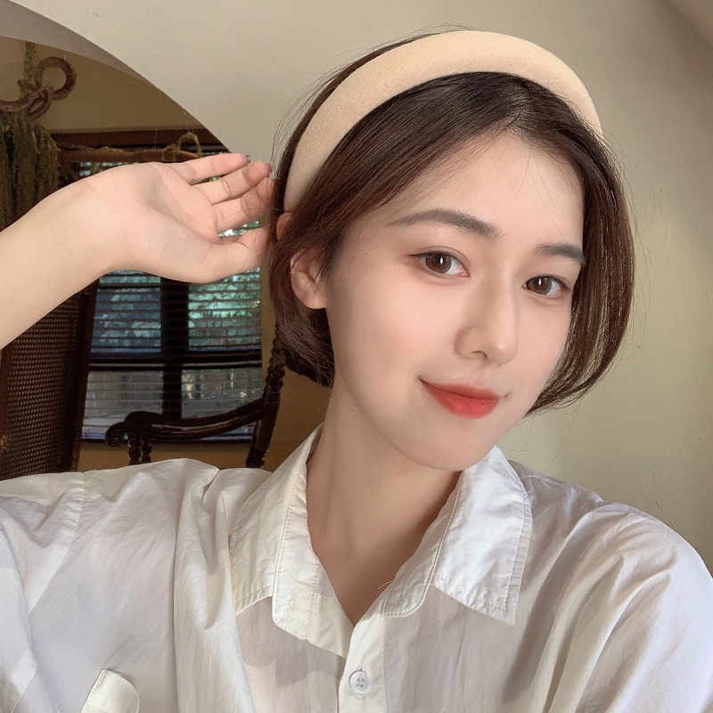 Băng Đô Cài Tóc Xốp Dày Màu Cà Phê Sữa Phong Cách Hàn Quốc Đơn Giản Không Đau Màu Trơn Cài Tóc Cho Nữ
