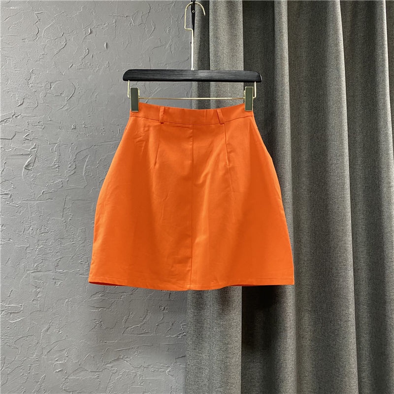 Chân Váy Denim Lưng Cao Dáng Ôm Màu Cam Cài Một Hàng Nút Thoải Mái Thời Trang Phổ Biến Cho Nữ