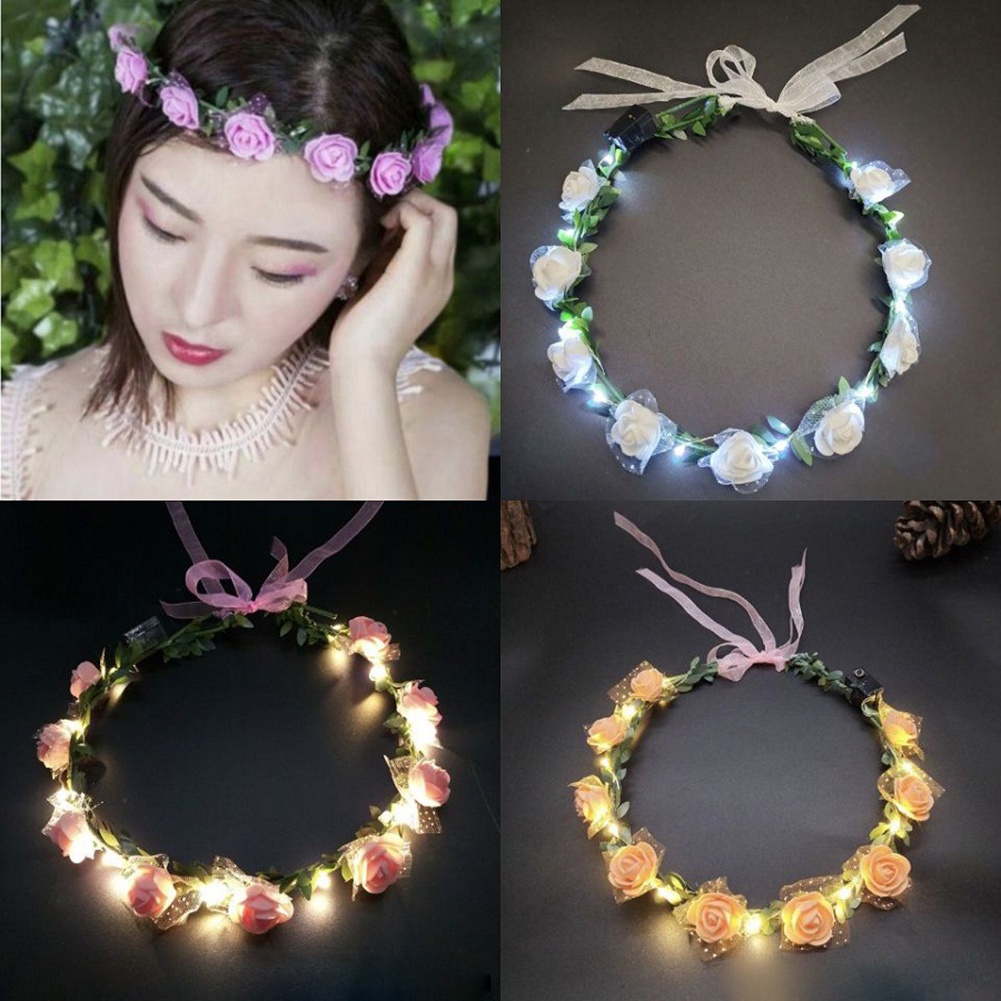 Vòng Hoa Đội Đầu Có Đèn Led Phát Sáng Nhiều Màu Sắc