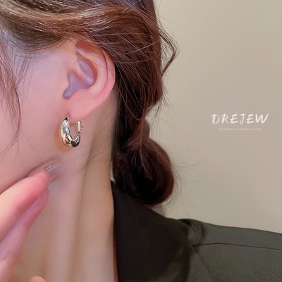 DREJEW Mạ điện Bông tai hình tròn hình học Nhật Bản và Hàn Quốc khí chất bông tai đơn giản bông tai thời trang mới