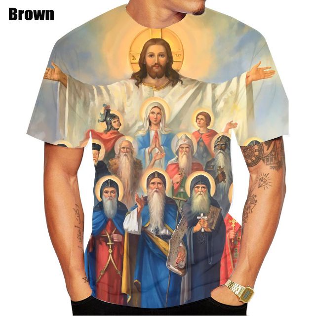 Áo nam Ngắn Tay In Hình Chúa Jesus 3D Thời Trang