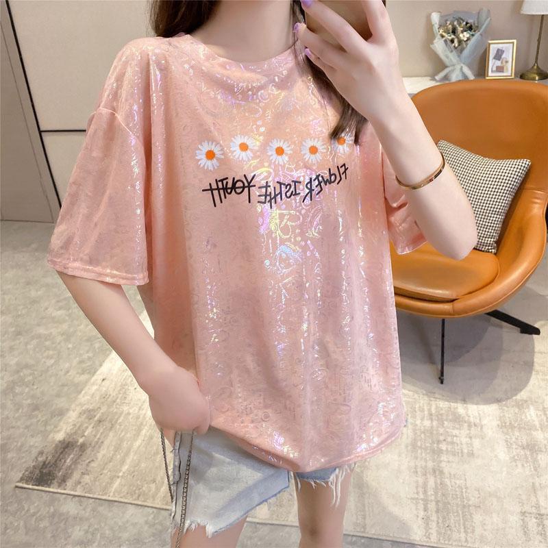 Áo Thun Tay Ngắn Dáng Rộng In Họa Tiết Hoa Cúc Thời Trang Mùa Hè 2022 Phong Cách Hàn Quốc Cho Nữ