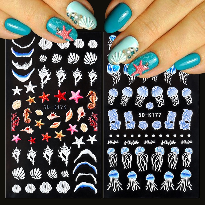 Tờ miếng dán trang trí móng tay nghệ thuật UR SUGAR tạo kiểu 5D tùy chọn thời trang mùa hè đi biển