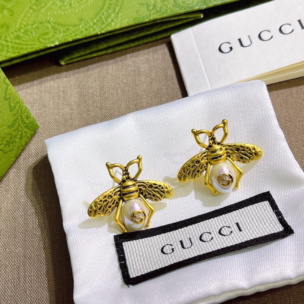 Bông Tai Gucci Bằng Thép Titan Họa Tiết GG Đôi Khắc Chữ Thời Trang Cho Nữ