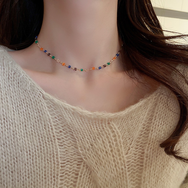 Vòng Cổ Choker Đính Hạt Nhiều Màu Sắc Phong Cách Bohemian Thời Trang Mùa Hè Cho Nữ