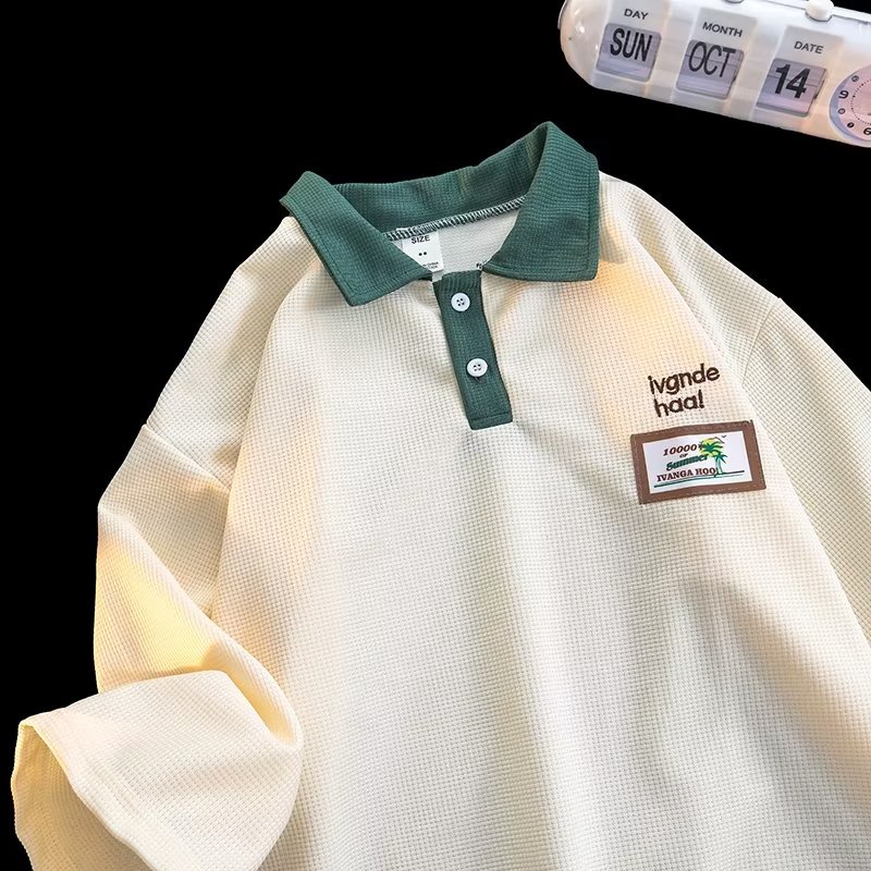 Áo Sơ Mi Tay Lửng Màu Trơn In Họa Tiết insPOLO Trẻ Trung Thời Trang Mùa Hè 2023 Phong Cách Harajuku Mới Cho Nam