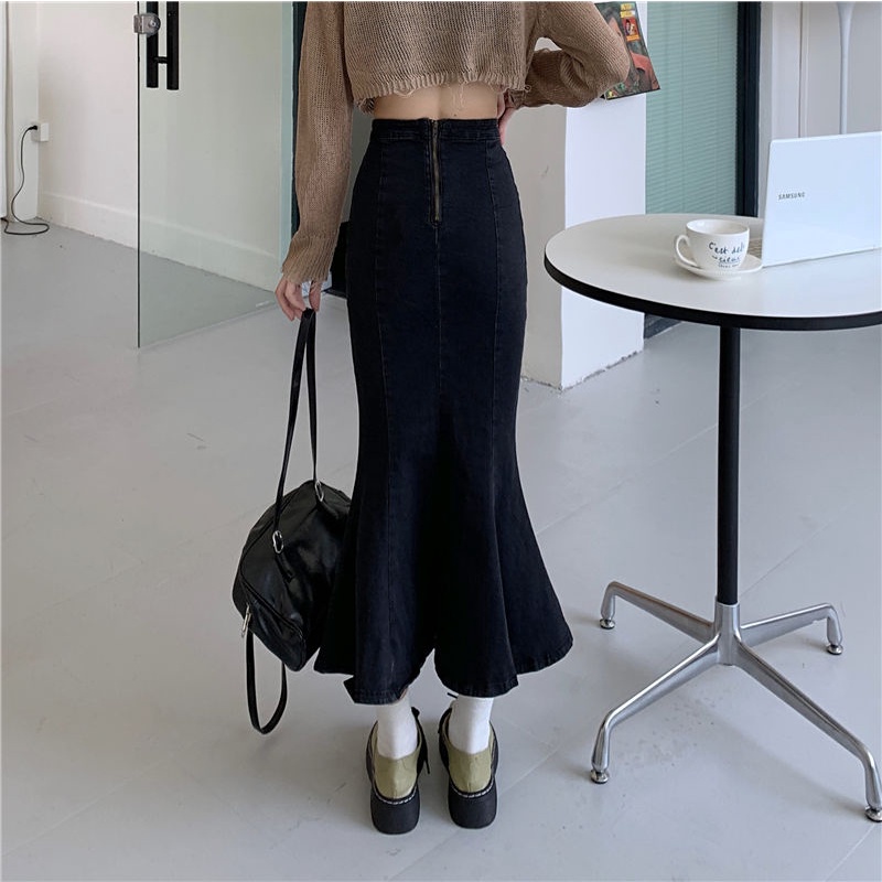 Chân váy jean Chữ a Lưng Cao Co Giãn Xẻ Tà Trước Và Sau Thời Trang Cho Nữ