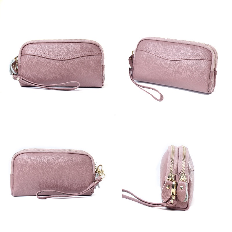 Genodern Ví Da Bò Đựng Điện Thoại Có Khóa Kéo Đôi Dành Cho Nữ