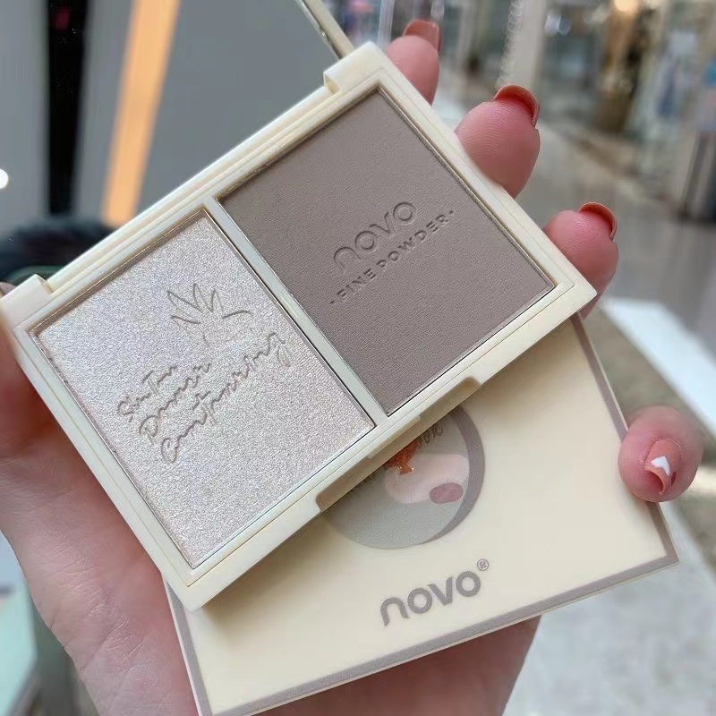 Novo® Bảng Phấn Má Hồng 3 Trong 1 Tạo Khối Bắt Sáng Màu Lì Tự Nhiên Chống Nước 7.5g