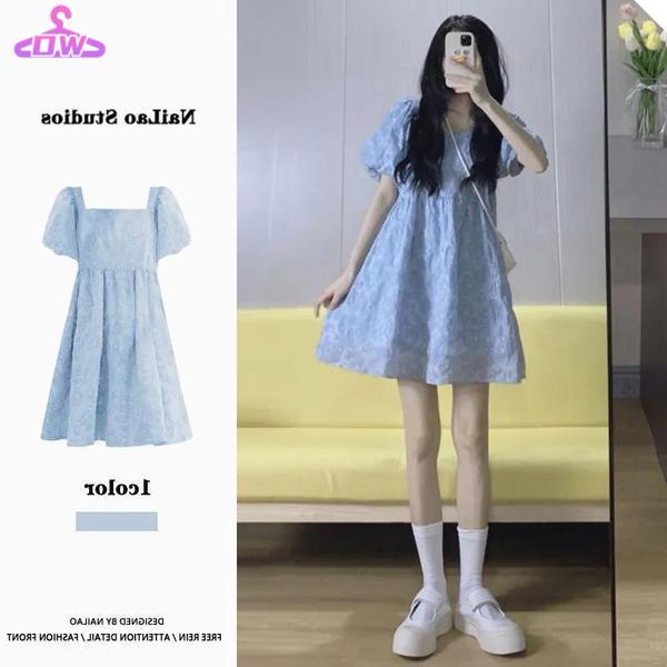 váy babydoll đâm babydoll đâm du tiec Đầm Công Chúa Cổ Vuông Tay Phồng Thời Trang Mùa Hè Cho Nữ