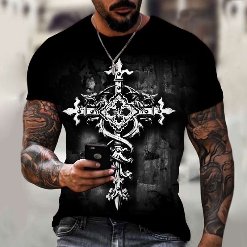 Áo nam Ngắn Tay In Hình Chúa Jesus 3D Thời Trang