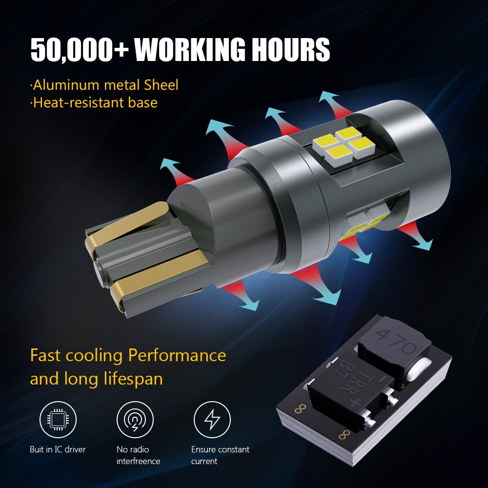 Bộ 2 Đèn led t10 12v-80v Siêu Sáng 2016 16smd Ánh Sáng Trắng Cho Xe Hơi / Xe Máy