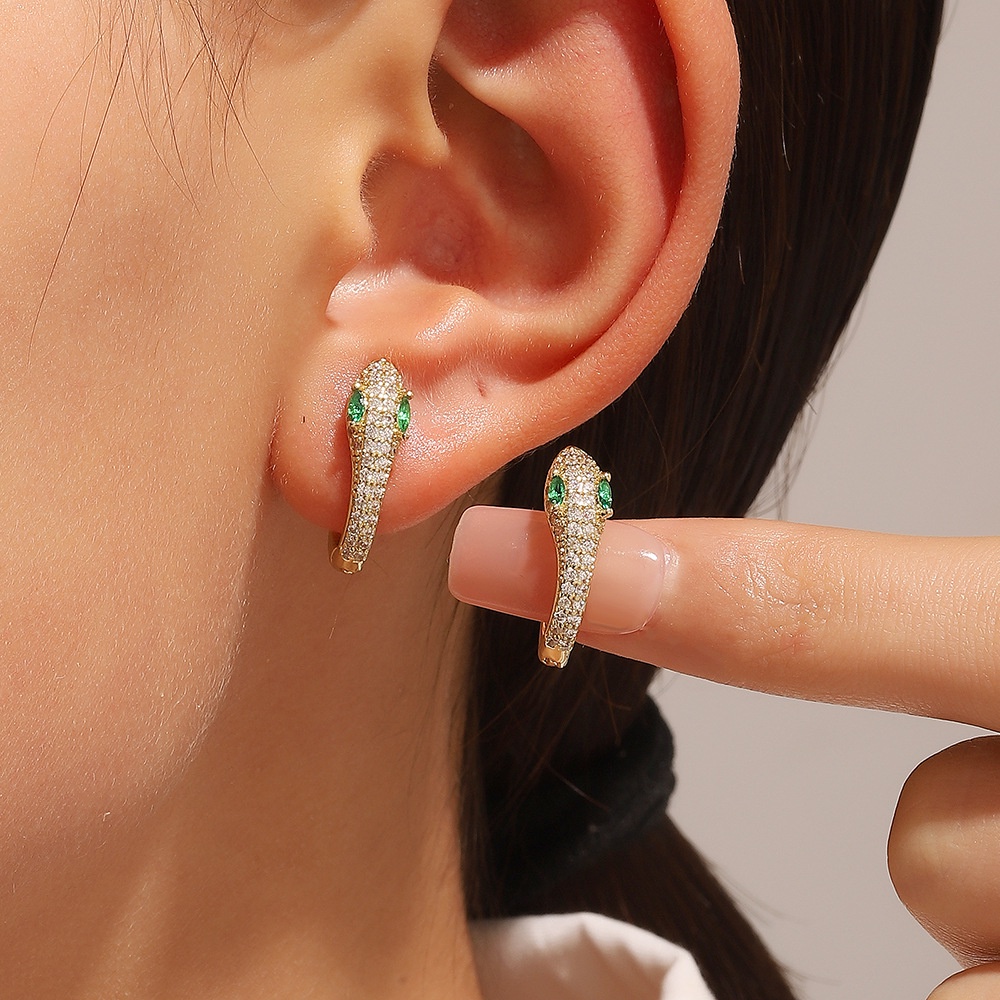 Bông Tai Hình Rắn Đính Đá Zircon Màu Vàng / Bạc Thời Trang Chất Lượng Cao Cho Nữ