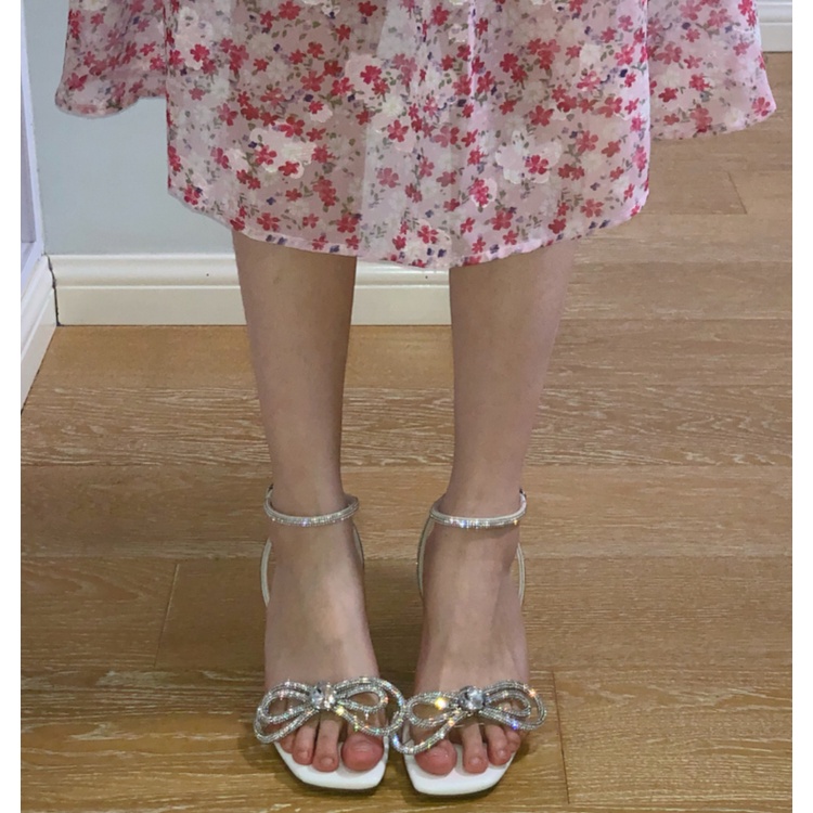 Giày Cao Gót Đính Đá Hình Nơ Xinh Xắn Thời Trang Cho Nữ