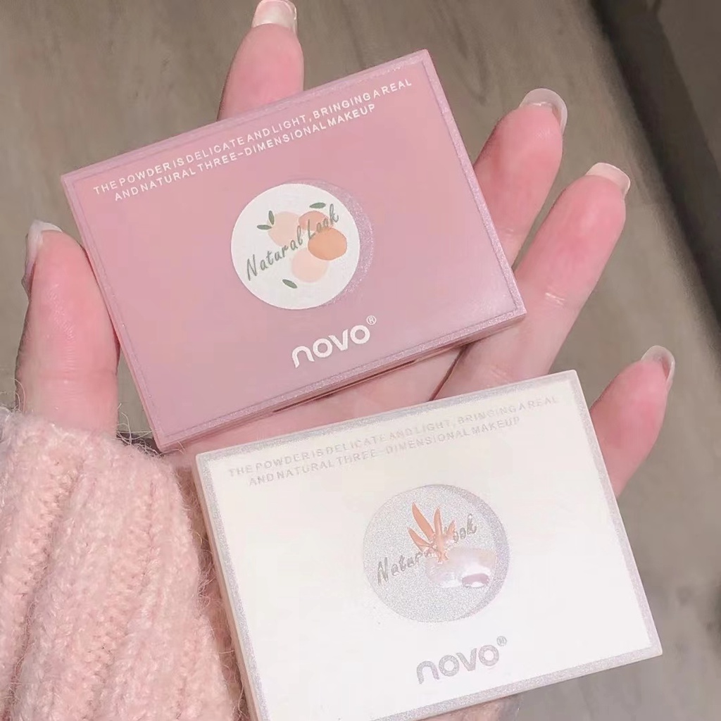 Novo® Bảng Phấn Má Hồng 3 Trong 1 Tạo Khối Bắt Sáng Màu Lì Tự Nhiên Chống Nước 7.5g