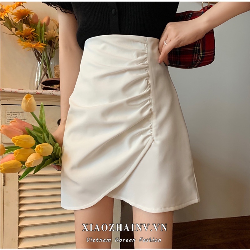 Chân Váy Chữ A Lưng Cao Xếp Ly Lệch Tà Kiểu Hàn Quốc Thời Trang Cho Nữ
