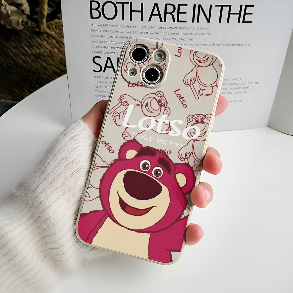 Ốp Điện Thoại Hình Gấu Và Dâu Tây Viền Thẳng Cho iphone 14promax 11 13 12 7Plus X XS Max