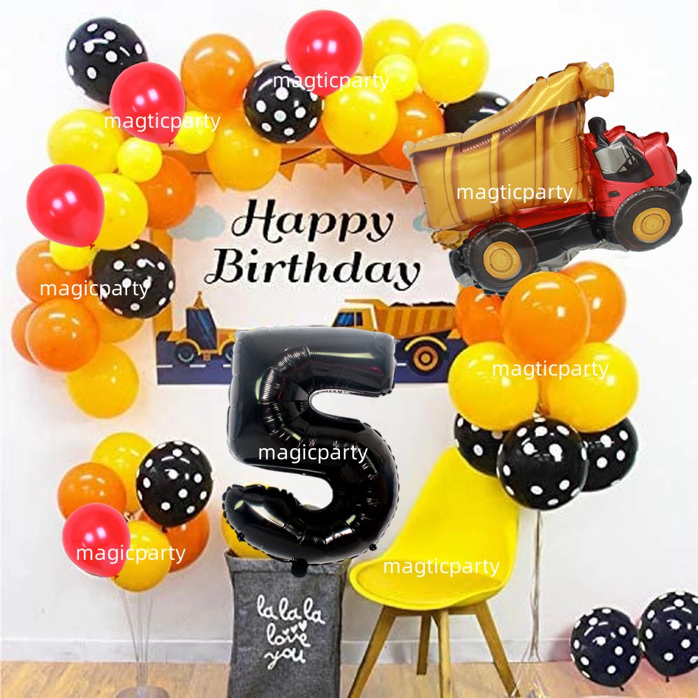 44 Chiếc Xe Tải Xây Dựng Chủ Đề Bóng Dây Xích Đen 1-9 Số Bóng Bay Sinh Nhật Trang Trí Tiệc Tắm Cho B