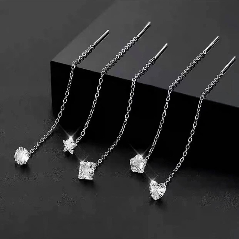 Bông Tai Dáng Dài Đính Đá Zircon Hình Hoa / Ngôi Sao / Trái Tim Thời