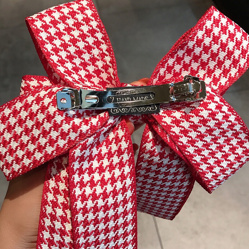 Kẹp Tóc Hình Nơ Họa Tiết Sọc Caro Phong Cách Hàn Quốc