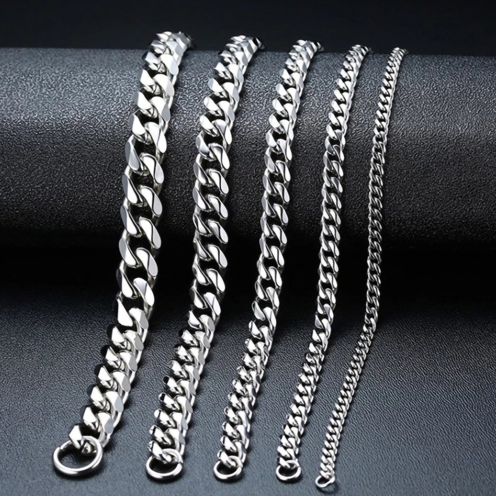Vòng cổ Sợi Xích Chiều Rộng 3 / 5 / 7 / 9MM Bằng Thép Không Gỉ Phong Cách Hip Hop Đơn Giản Thời Trang Cho Nam